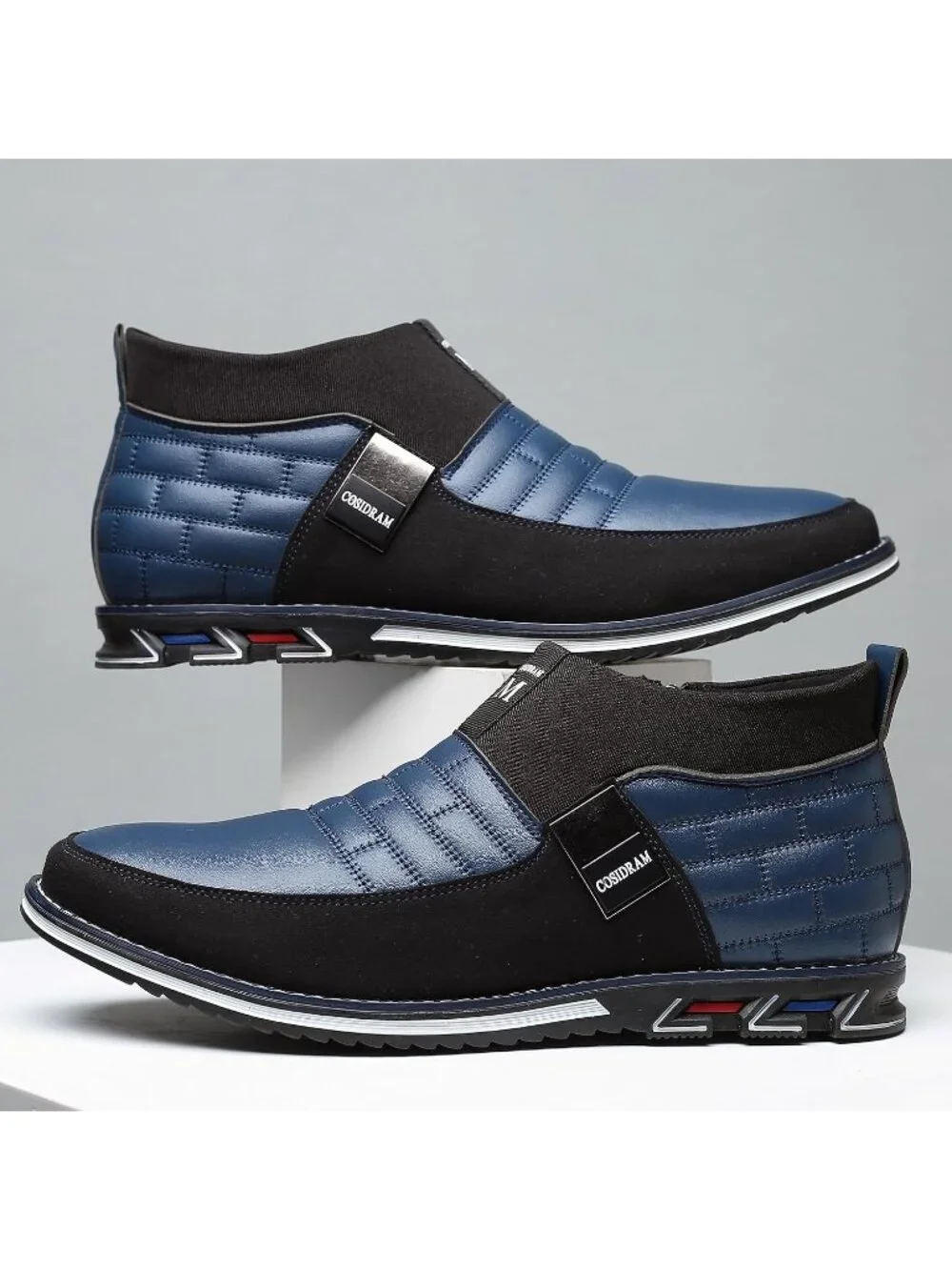 Men's Black & Blue Grid Textured Two-tone Flexible Derby Oxfords Dress Sneakers